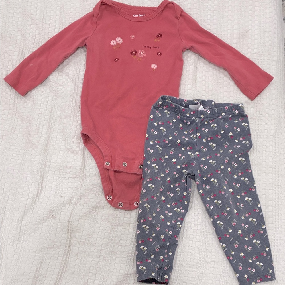 Carter's Rosy Pink Long Sleeve Onesie Set with Floral Accents